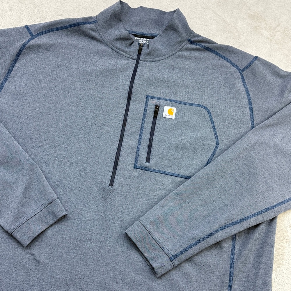Carhartt Quarter Zip Pullover Mens 3XL Tall Blue Force Long Sleeve Pocket Top